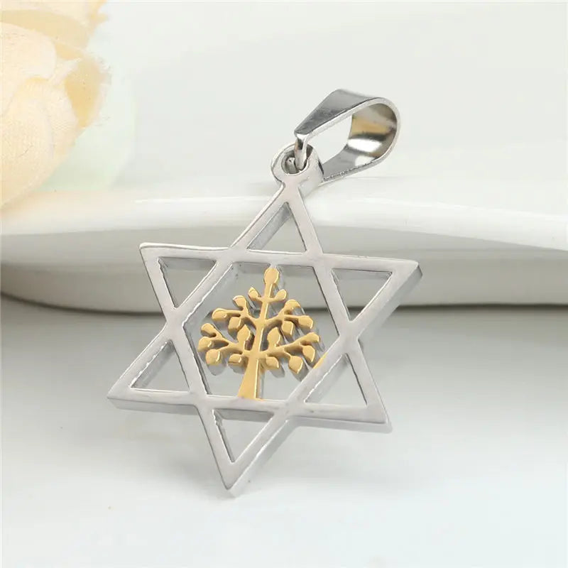 Ancient Israel Pendant - Stainless Steel Star Of David Hexagram Gold Silver - Bricks Masons