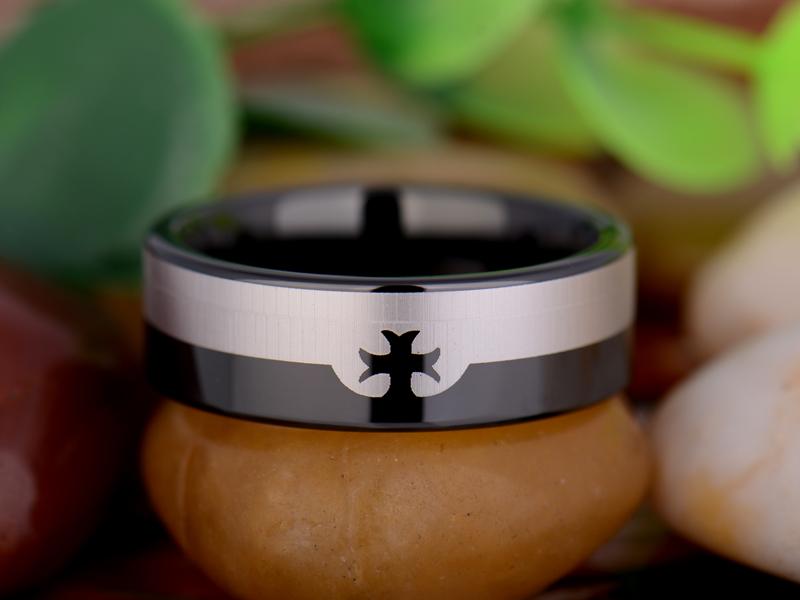 Knights Templar Commandery Ring - Black Silver Tungsten Personalizable