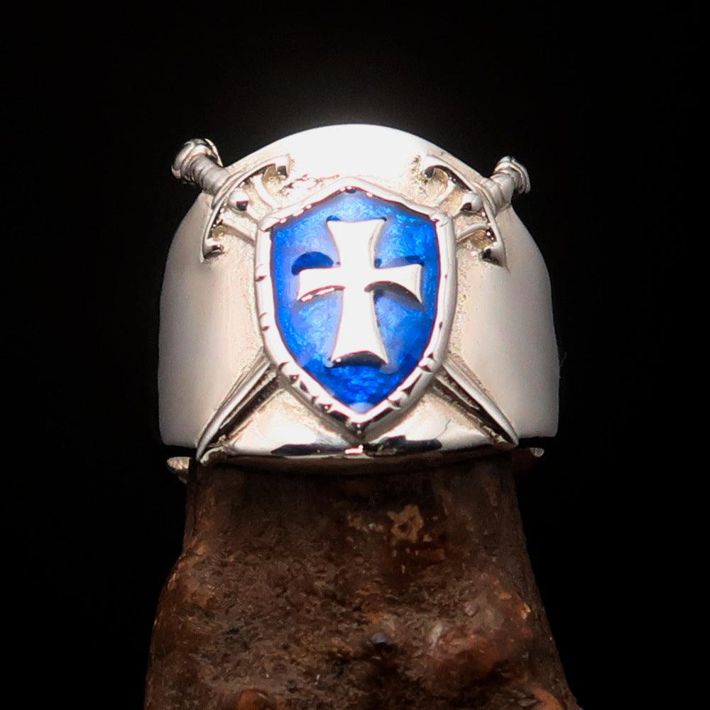 Knights Templar Commandery Ring - Blue Shield Cross Sterling Silver