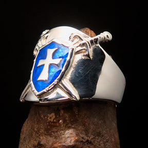 Knights Templar Commandery Ring - Blue Shield Cross Sterling Silver