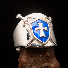 Knights Templar Commandery Ring - Blue Shield Cross Sterling Silver