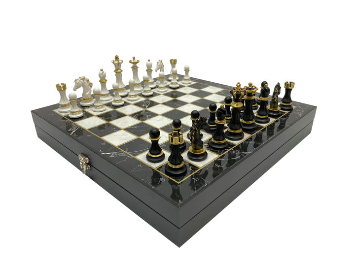 32nd Scottish Rite Chess Set - Wings Down Black Marble Pattern - Bricks Masons