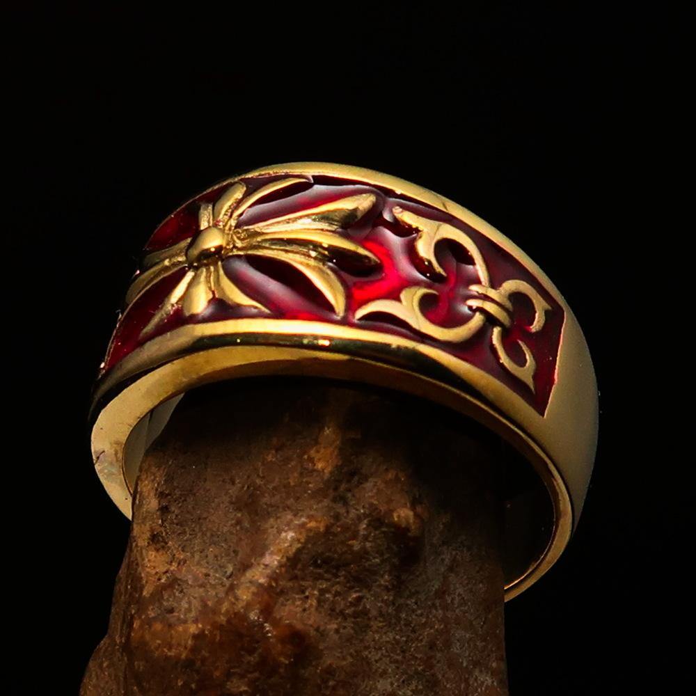 Knights Templar Commandery Ring - Gold & Red Brass Cross