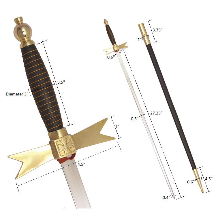 Knights Templar Commandery Sword - with Black Gold Hilt and Black Scabbard