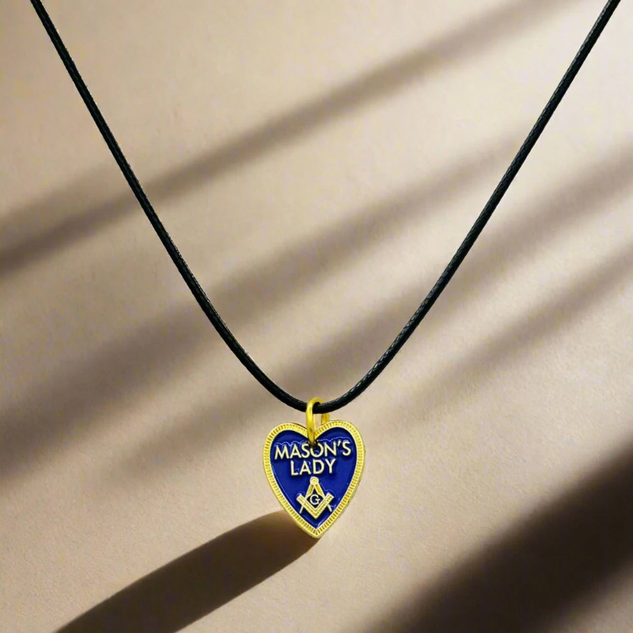 Master Mason Blue Lodge Necklace - Gold & Blue Plated MASON'S LADY Square and Compass G With Leather Chain