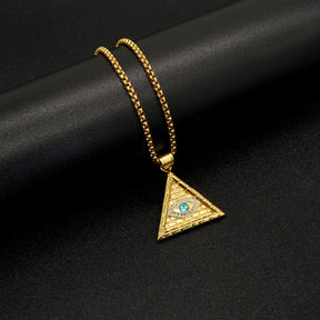 Eye Of Providence Necklace - Blue All Seeing Eye Gold Plated Pendant - Bricks Masons