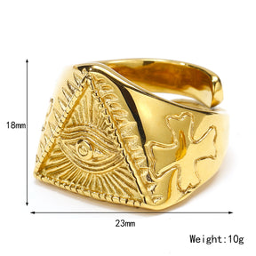 Eye Of Providence Ring - Full Gold Pyramid Titanium Steel - Bricks Masons