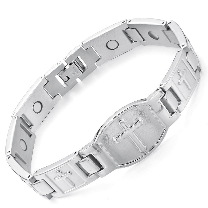 Knights Templar Commandery Bracelet - Silver & Black Cross Titanium Steel Bracelets - Bricks Masons