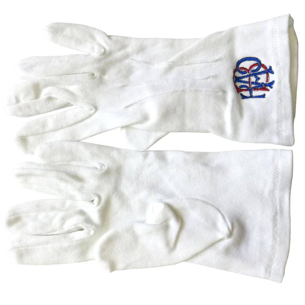 Royal Antediluvian Order of Buffaloes R.A.O.B. Gloves - White Cotton with Red & Blue