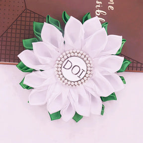 PHA DOI Brooch - White & Green Silk Ribbon Corsage - Bricks Masons