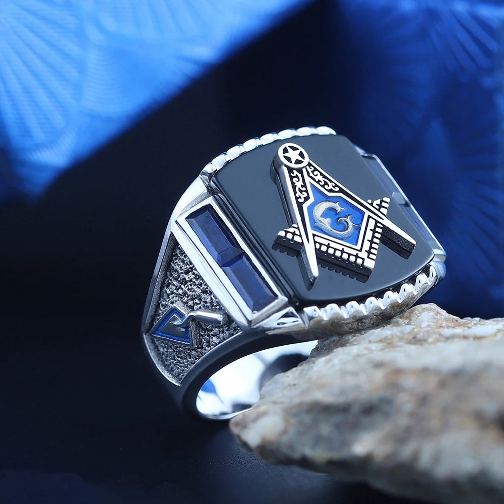 Master Mason Blue Lodge Ring - S&C G Antique Masonic Black or Blue Agate