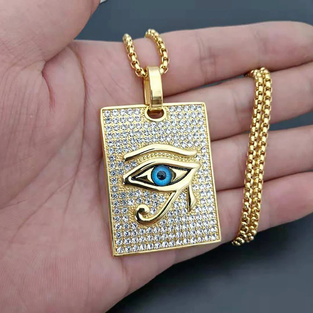 Ancient Egypt Necklace - Eye Of HorusGold Color Stainless Steel - Bricks Masons