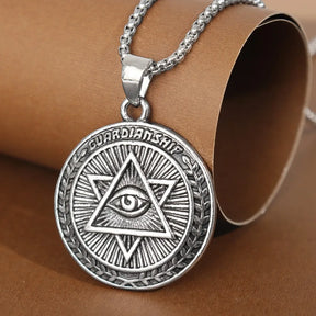 Eye Of Providence Necklace - Round Zinc Alloy Slide Pendant - Bricks Masons