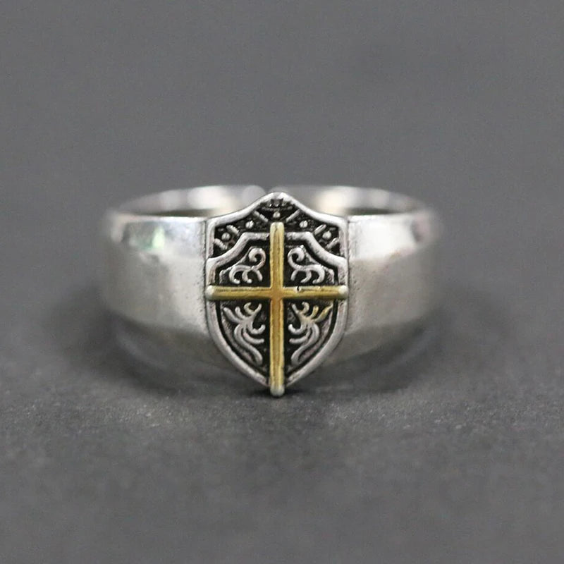 Knights Templar Commandery Ring - Shield Cross Silver Color - Bricks Masons