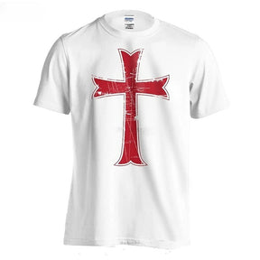 Knights Templar Commandery T-shirt - White Cotton With Red Cross