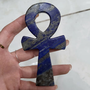 Ancient Egypt Décor - Ankh Cross Natural Lapis Lazuli Stone Crystal - Bricks Masons