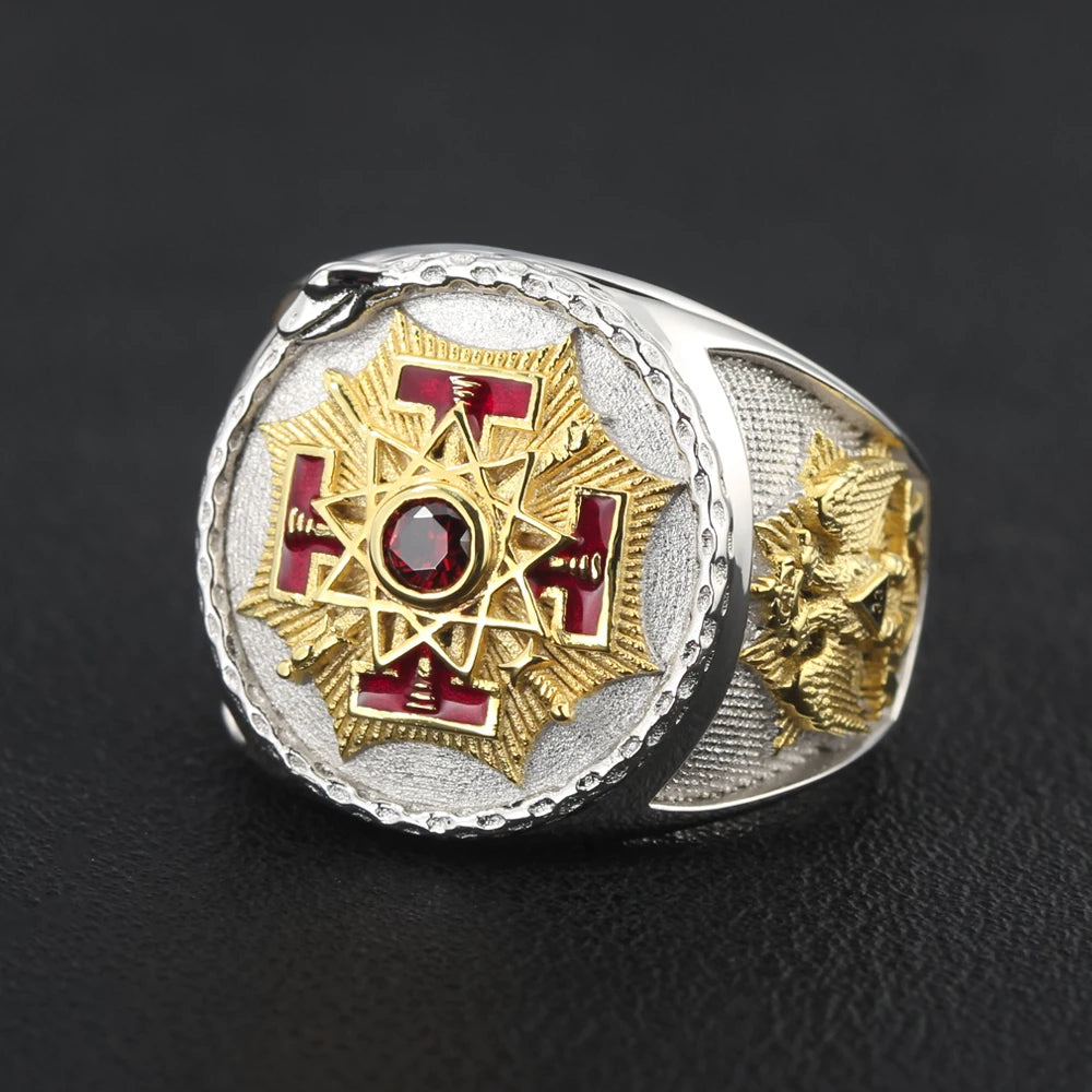 Sovereign Grand Inspector General Scottish Rite Ring - Sterling Silver Gold & Red