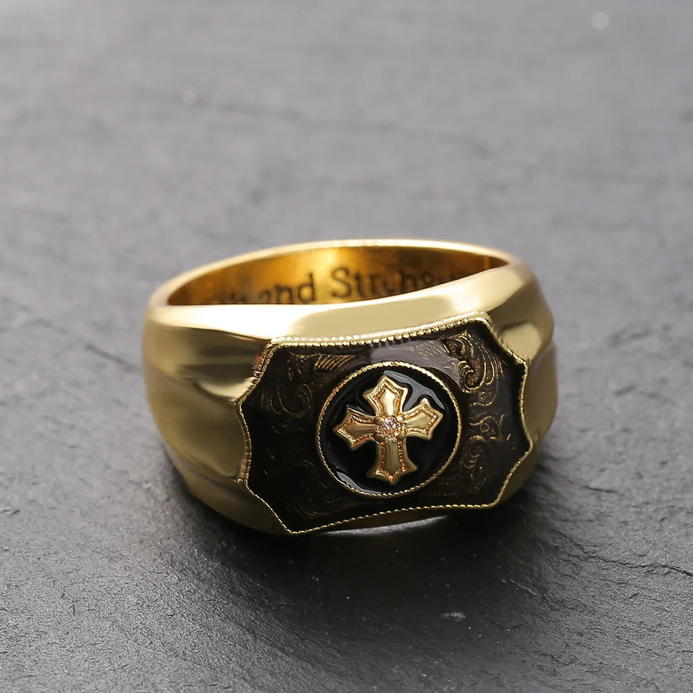 Knights Templar Commandery Ring - Yellow Gold Black Cross - Bricks Masons