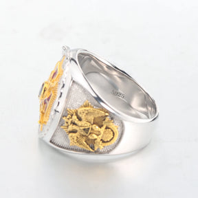 Sovereign Grand Inspector General Scottish Rite Ring - Sterling Silver Gold & Red