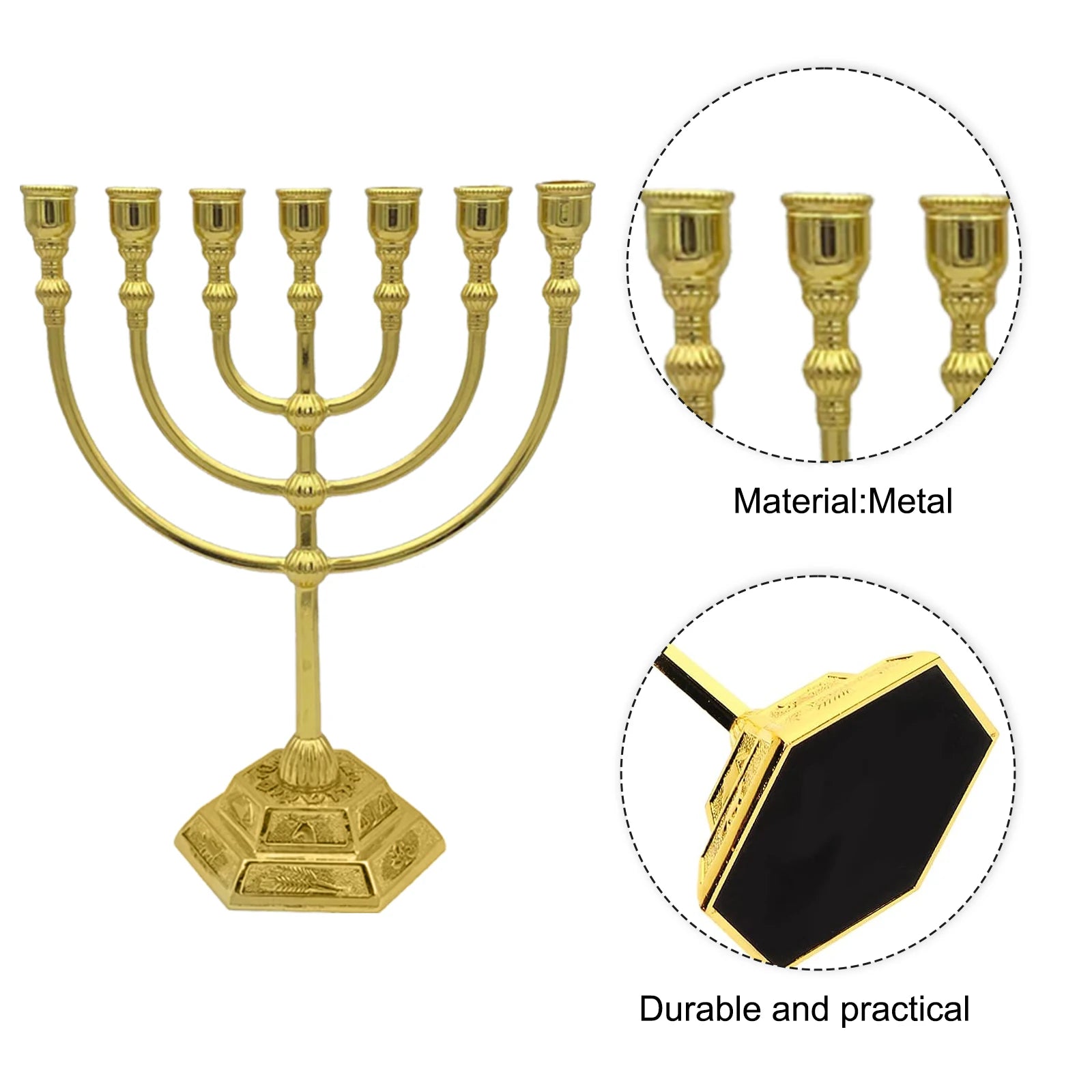 Ancient Israel Candle Holder - 7 Branch Menorah Candle Holder Jerusalem Temple 12 Tribes of Israel Menorah 6.69-inch Height - Bricks Masons