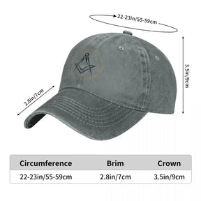 Master Mason Blue Lodge Baseball Cap - Black Gold Peaked Cap Gold Square Compass