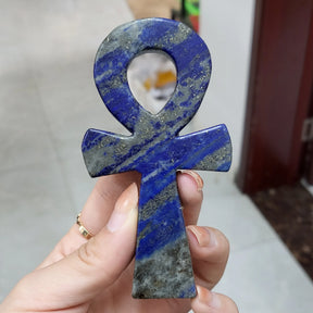 Ancient Egypt Décor - Ankh Cross Natural Lapis Lazuli Stone Crystal - Bricks Masons