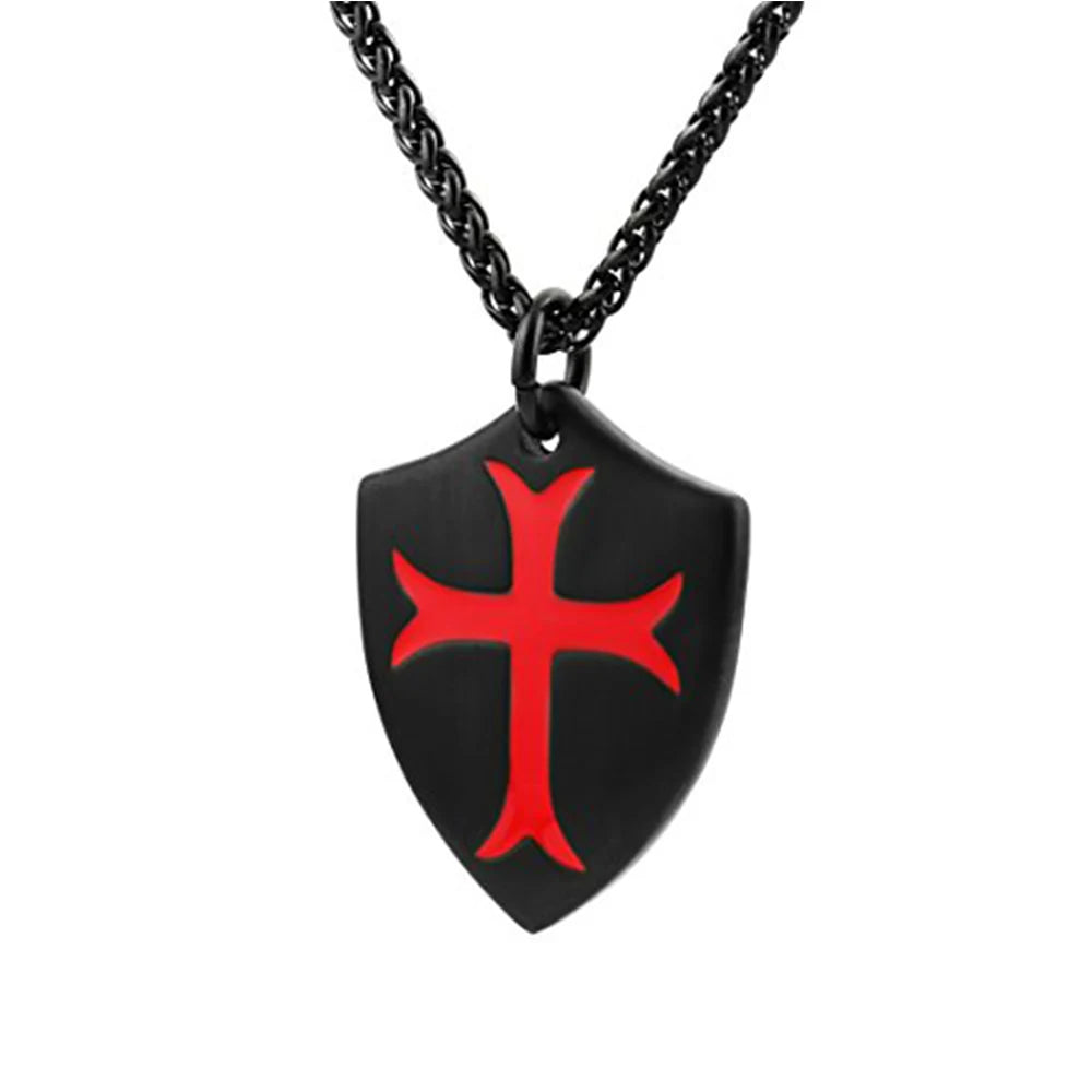 Knights Templar Commandery Necklace - Stainless Steel Shield Shape 24" Chain - Bricks Masons