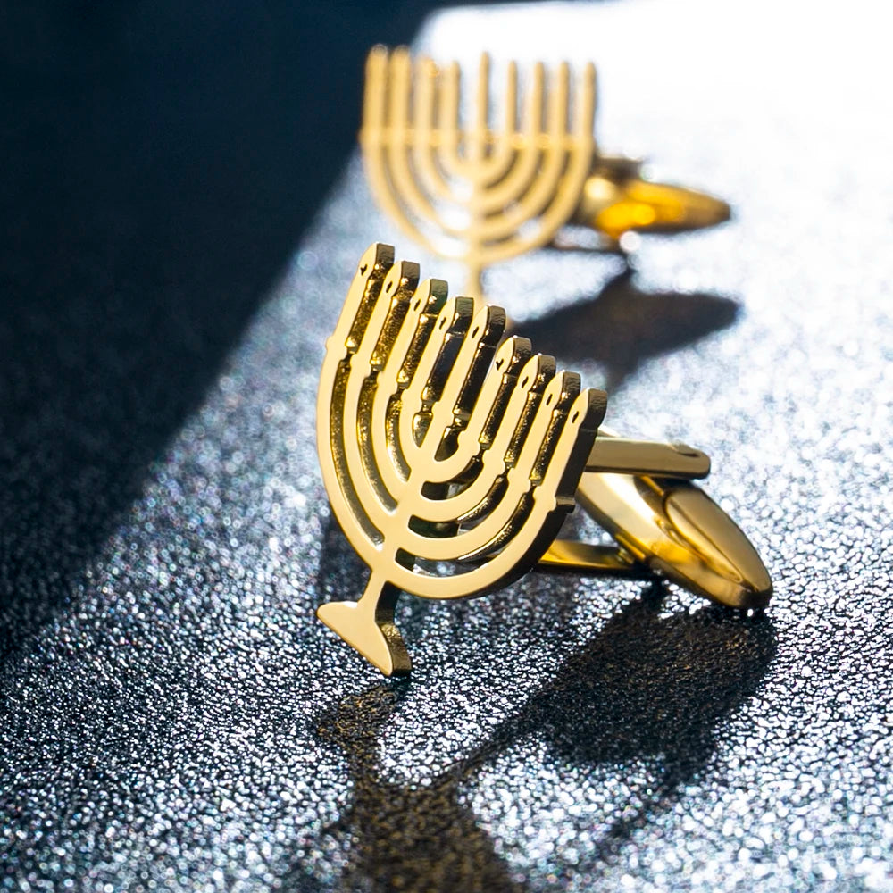 Ancient Israel Cufflink - Menorah Stainless Steel - Bricks Masons