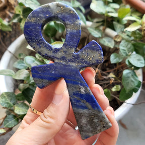 Ancient Egypt Décor - Ankh Cross Natural Lapis Lazuli Stone Crystal - Bricks Masons