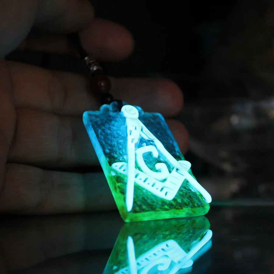 Master Mason Blue Lodge Necklace - Glowing Square & Compass G Crystal