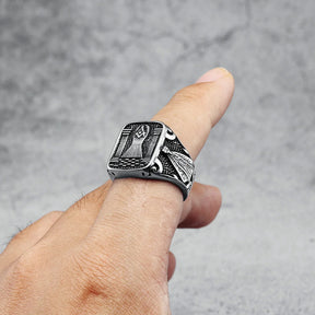 Master Mason Blue Lodge Ring - 316L Stainless Steel Pillars & Skeleton - Bricks Masons