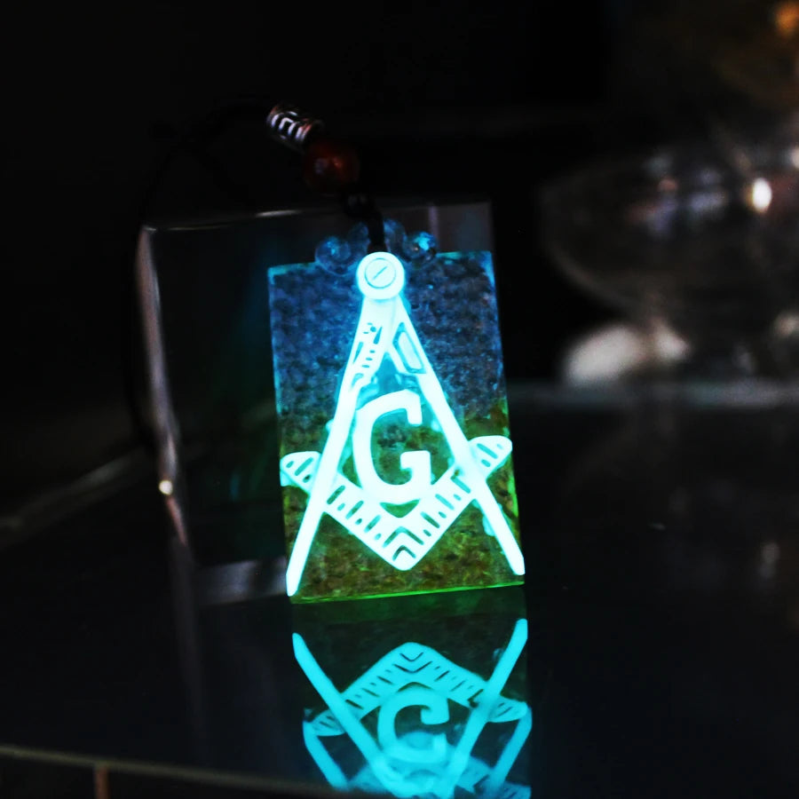 Master Mason Blue Lodge Necklace - Glowing Square & Compass G Crystal