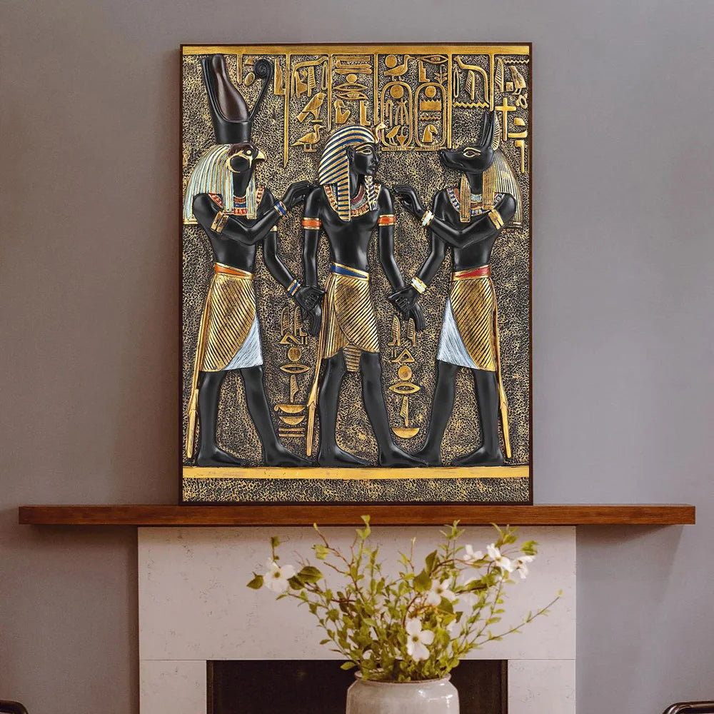 Ancient Egypt Canvas - Black Golden Ancient Egyptian Art Prints 3D Posters Pharaoh - Bricks Masons