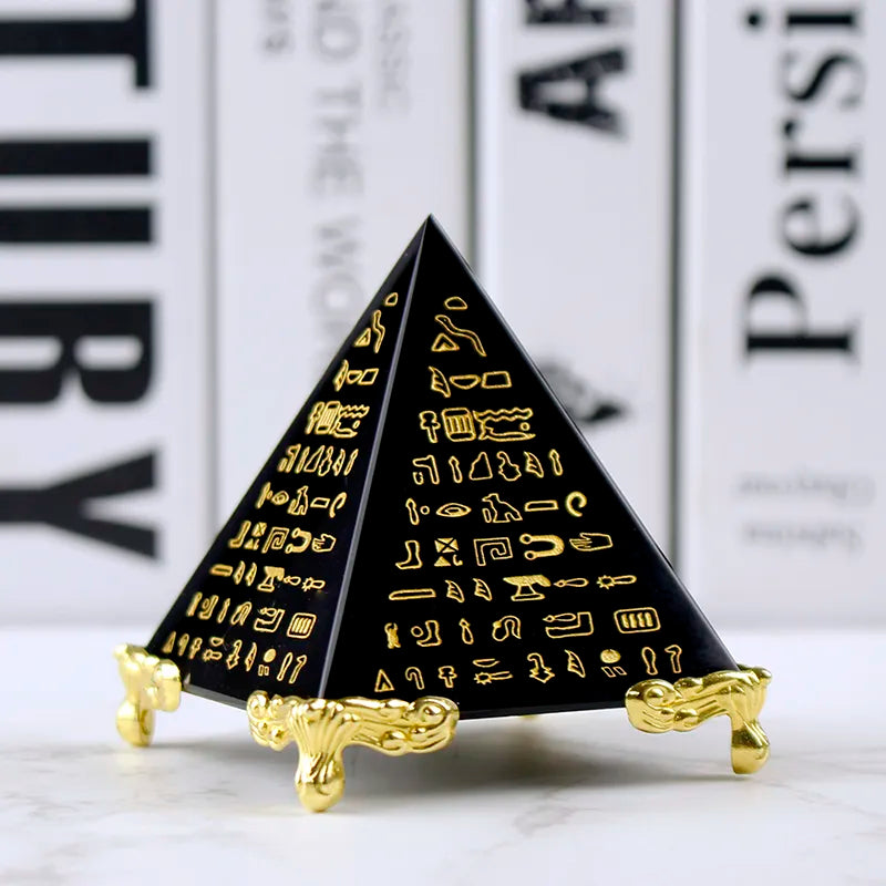 Ancient Egypt Crystal - Obsidian Pyramid Model Natural Energy Healing Feng Shui - Bricks Masons