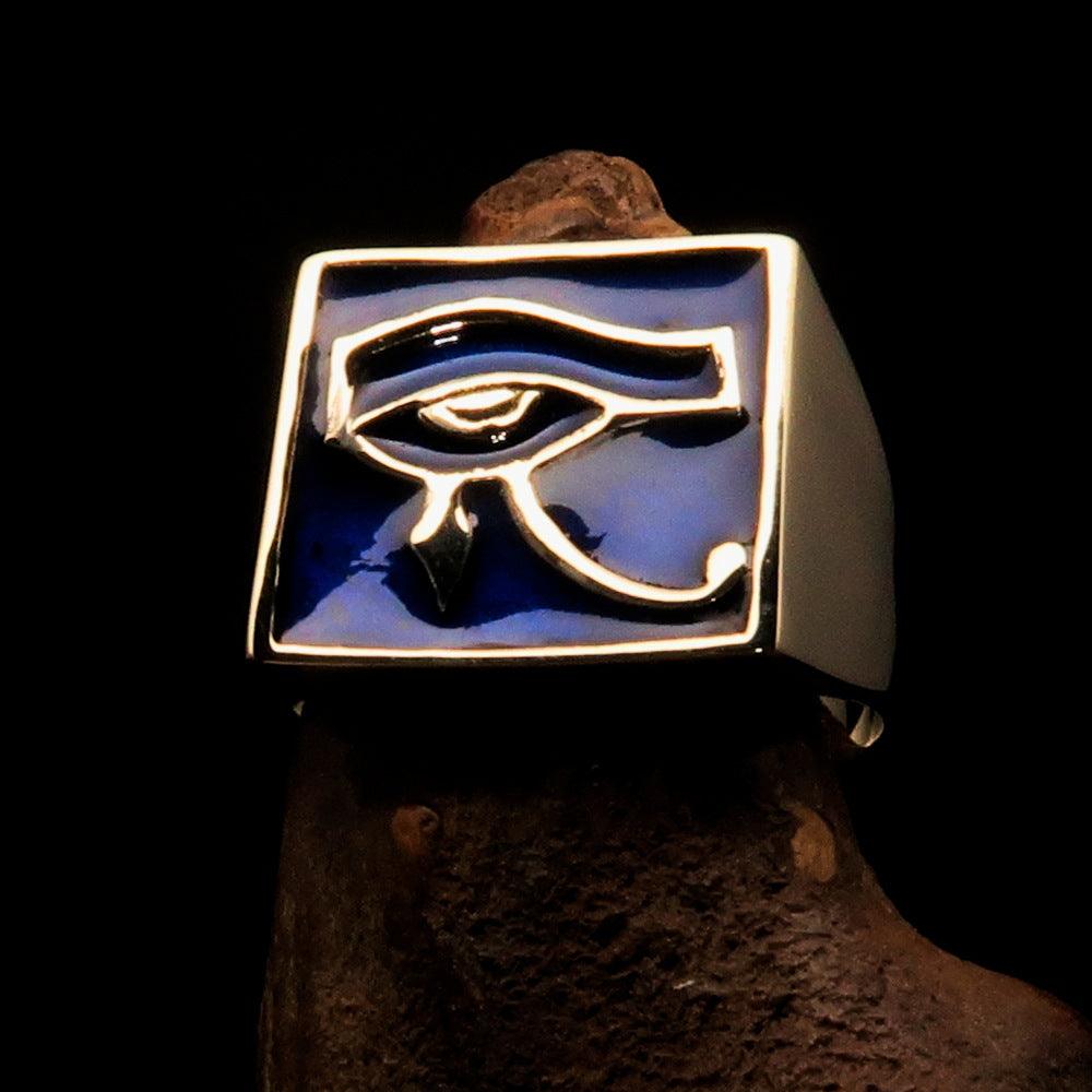 Ancient Egypt Keychain - Blue Squared Eye of Horus Solid Brass - Bricks Masons