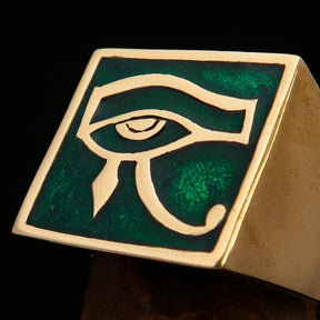 Ancient Egypt Keychain - Green & Gold Eye of Horus Solid Brass - Bricks Masons