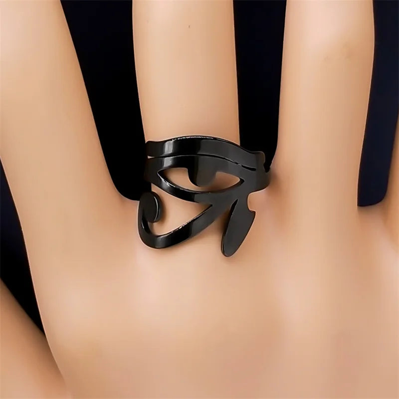 Ancient Egypt Ring - Egypt Eye of Horus Adjustable Stainless Steel Black Color - Bricks Masons