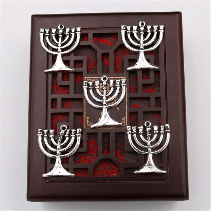 15pcs Silver Plated Judaism Holy Candlestick Pendant DIY Charms Bracelet Earrings Hanukkah Jewelry Crafts Making 24*20mm A1647 - Bricks Masons