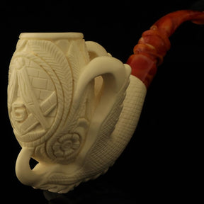 Master Mason Blue Lodge Meerschaum Pipe - Handcrafted Square and Compass G - Bricks Masons