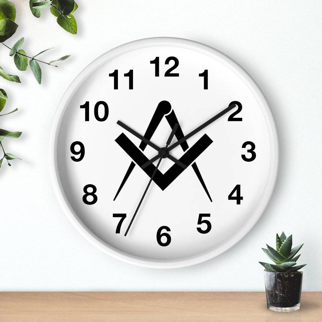 Master Mason Blue Lodge Clock - Wooden Frame Square & Compass