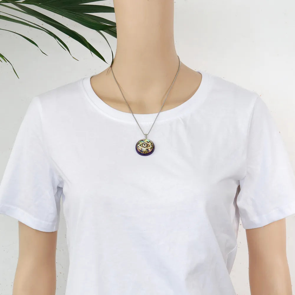 Necklace  - Metatron'S Cube And Energy Stones - Bricks Masons