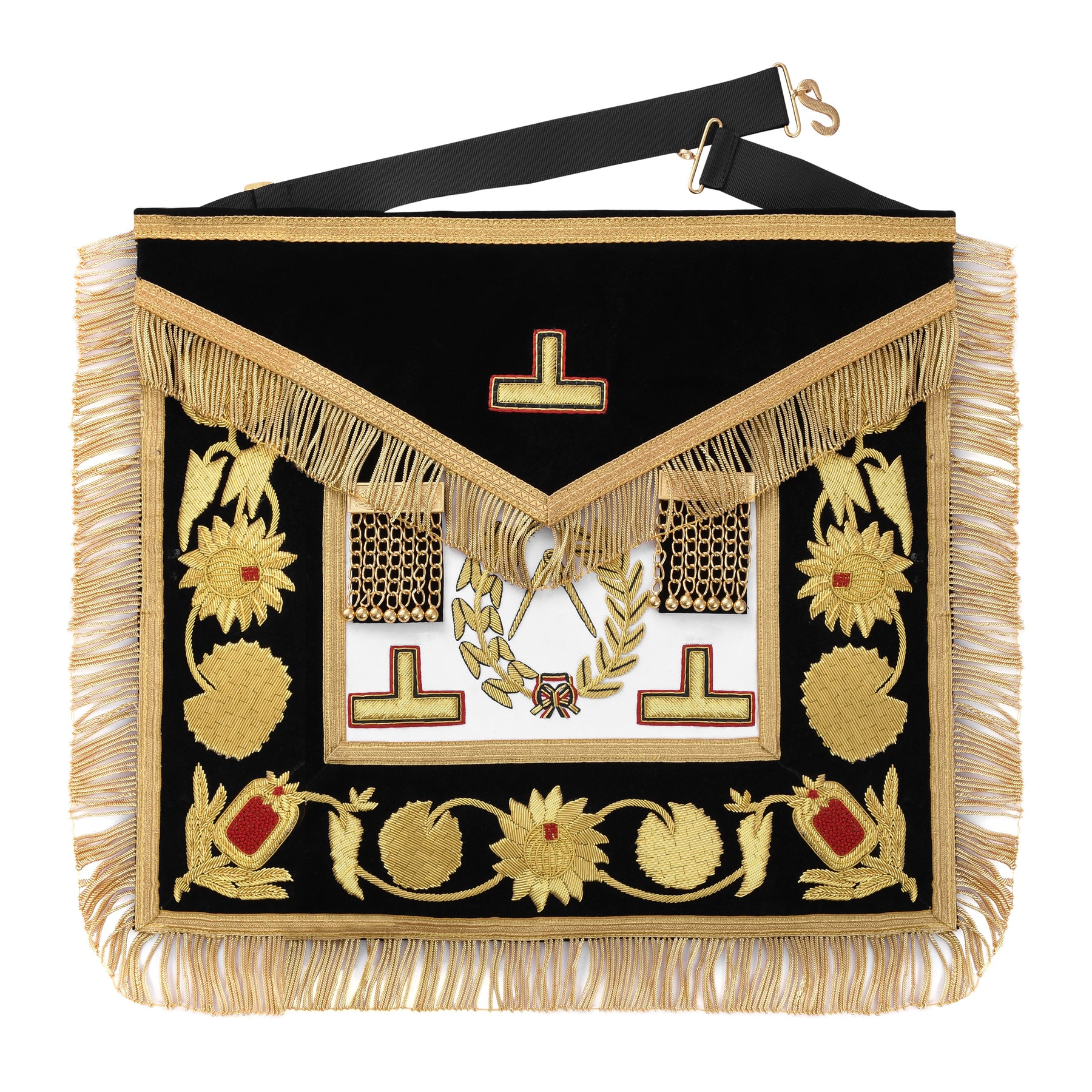 Grand Inspector Apron - Blue Velvet With Gold Hand Embroidery Bullion - Bricks Masons