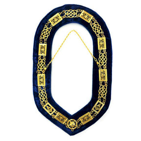 Grand Officers Blue Lodge Chain Collar - Gold Plated On Blue Velvet - Bricks Masons