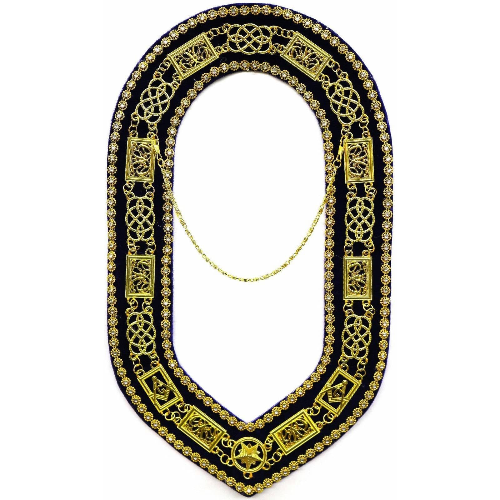 Grand Officers Blue Lodge Chain Collar - Gold with Purple Velvet - Bricks Masons