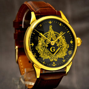 Master Mason Blue Lodge Wristwatch - Hidden Symbols Bracelet - Bricks Masons