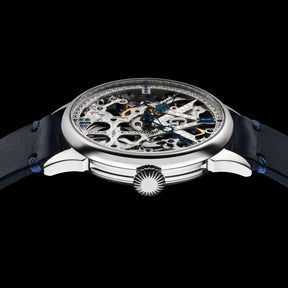 Master Mason Blue Lodge Wristwatch - Silver Skeleton With Stones