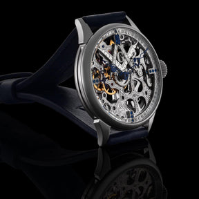 Master Mason Blue Lodge Wristwatch - Silver Skeleton With Stones