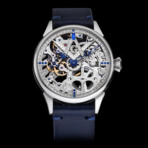 Master Mason Blue Lodge Wristwatch - Silver Skeleton With Stones