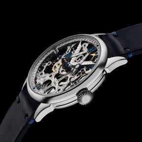 Master Mason Blue Lodge Wristwatch - Silver Skeleton With Stones