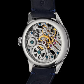 Master Mason Blue Lodge Wristwatch - Silver Skeleton With Stones